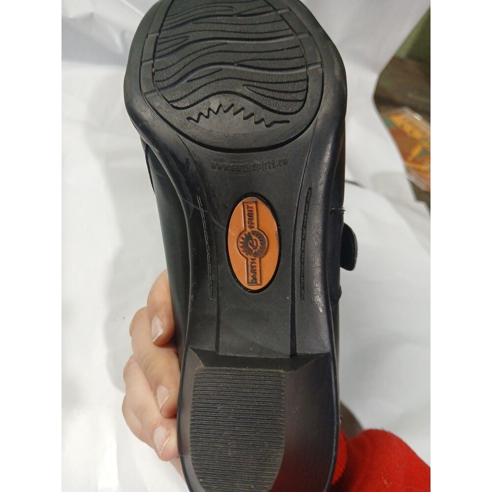Earth Spirit Classics Emily Black Leather Mule Clog Slip On Heels Sz 10 - Picture 15 of 16